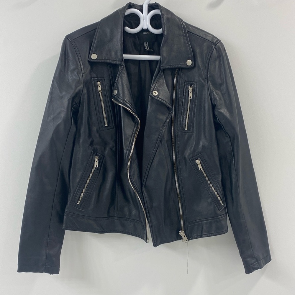 Faux Leather Worn Condition Jacket - Medium